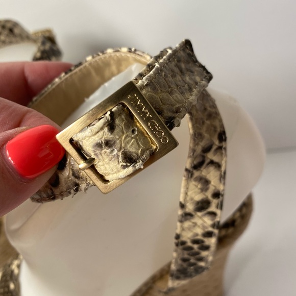 Jimmy Choo snake embossed wedge espadrille sandals ankle strap 37 - Picture 5 of 10